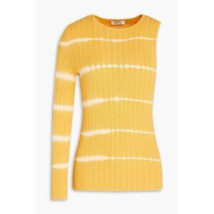 New Sandro Bali One-Sleeve Striped Ribbed Knit Top Sweater Asymmetrical Shirt